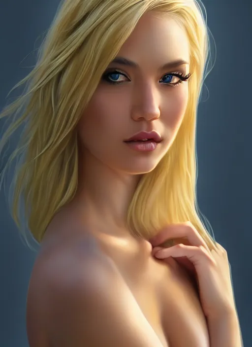 Image similar to photo of a gorgeous blonde female in the style of stefan kostic, realistic, professionally, professionally color graded, full body shot, sharp focus, 8 k high definition, insanely detailed, intricate, elegant, art by stanley lau and artgerm