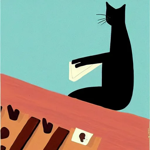 Prompt: cute cartoon cat playing the piano by jean jullien