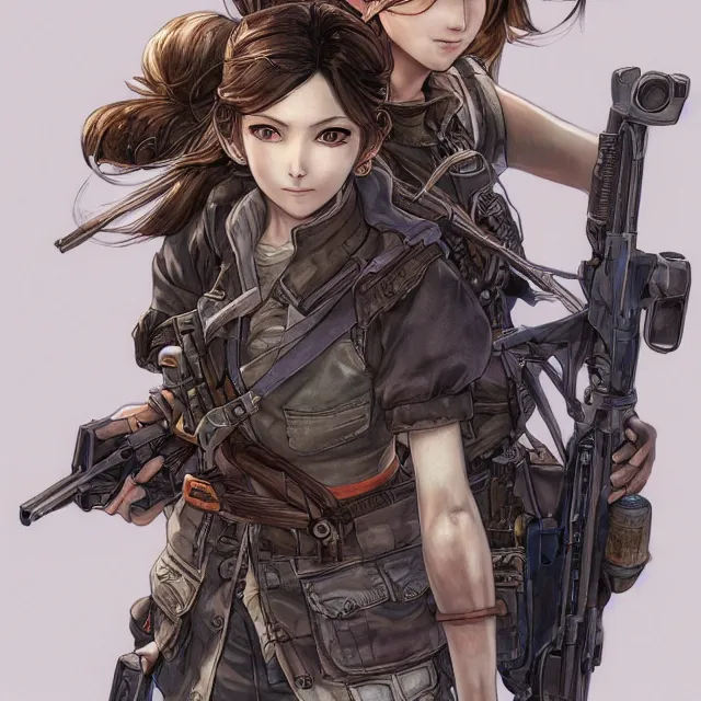 Image similar to the portrait of lawful neutral semi - colorful female infantry gunner as absurdly beautiful, gorgeous, elegant, young anime girl, an ultrafine hyperdetailed illustration by kim jung gi, irakli nadar, intricate linework, bright colors, octopath traveler, final fantasy, unreal engine 5 highly rendered, global illumination, radiant light, detailed and intricate environment