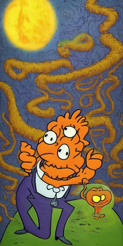 Prompt: i am become Garfield destroyer of worlds, Jim Davis oil painting, lovecraft