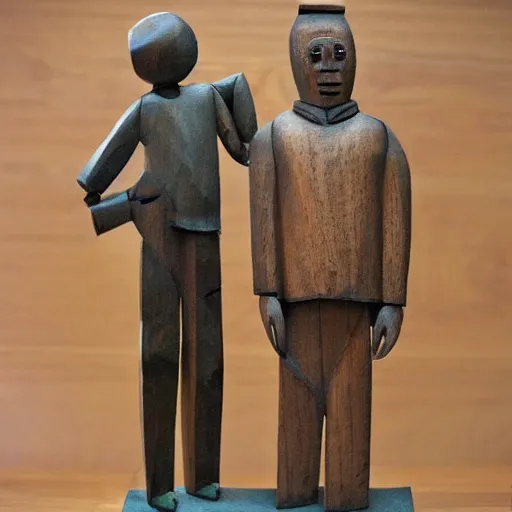 Prompt: Sculpture wooden of a father guiding his daughter