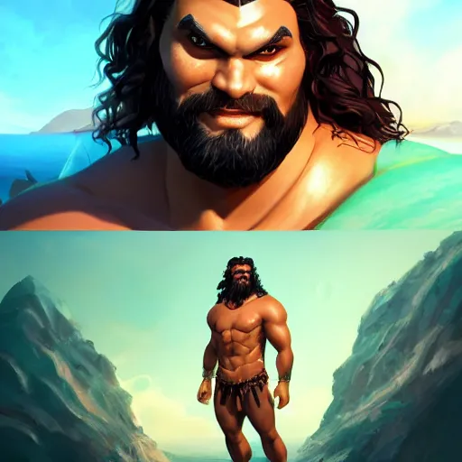 Image similar to Portrait of Jason Momoa as Heracles the greek demigod, mattepainting concept Blizzard pixar maya engine on stylized background splash comics global illumination lighting artstation lois van baarle, ilya kuvshinov, rossdraws