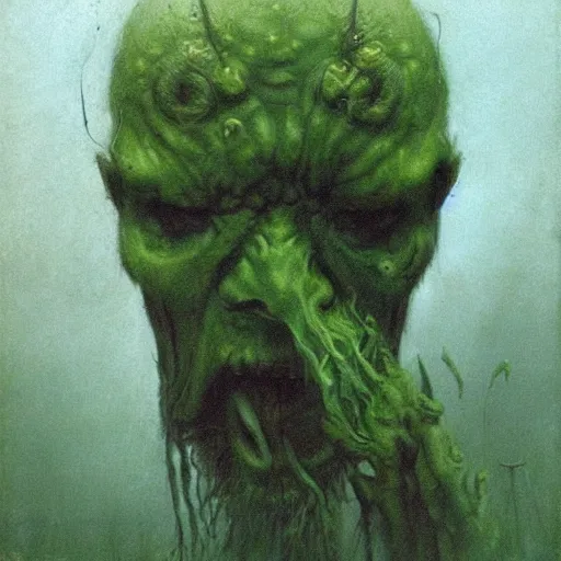 Image similar to warhammer greenskin concept, beksinski