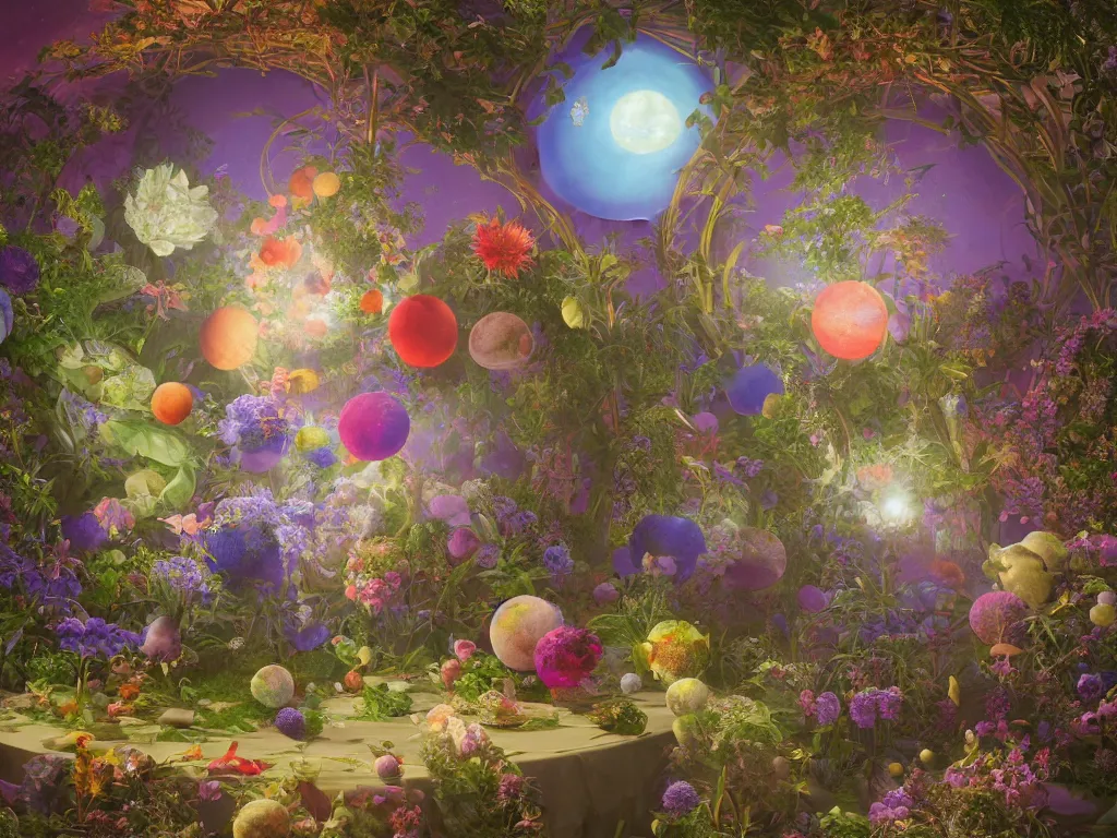 Prompt: the universe is a spheroid region 7 0 5 meters in diameter, sunlight study, art nouveau, by rachel ruysch and maria sibylla merian and ( ( ( ( lisa frank ) ) ) ), 8 k, octane render