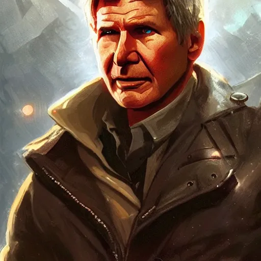 Prompt: Harrison Ford as a Soviet superhero, cinematic lighting, highly detailed, digital painting, artstation, concept art, smooth, sharp focus, illustration, warm light, cozy warm tint, magic the gathering artwork, volumetric lighting, 8k, no gold, no gold colours, art by Akihiko Yoshida and Greg Rutkowski