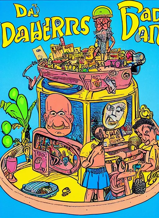 Image similar to dadcore wizards on vacation by basil wolverton and robert crumb in the style of a garbage pail kids card, tarot card, play - doh