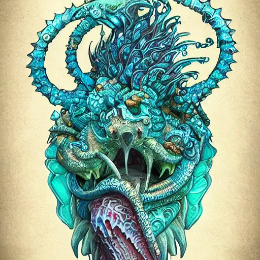 Image similar to majestical underwater sea monster, d & d style, trending on artstation, colorful, intricate, highly detailed art by aurore folny and ilse gort and yugin maffioli