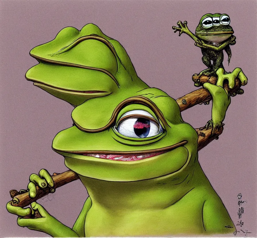 Prompt: pepe the frog in business suet, by jean baptiste monge, acrilic paint