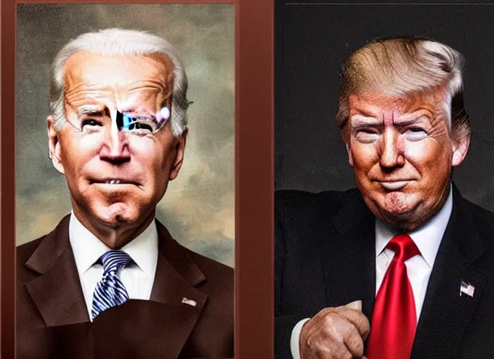 Prompt: joe biden and donald trump kissing, matte painting, in the style of rembrandt,