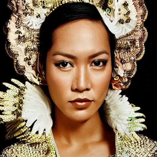 Image similar to a fashionable filipino woman, portrait, by mario testino