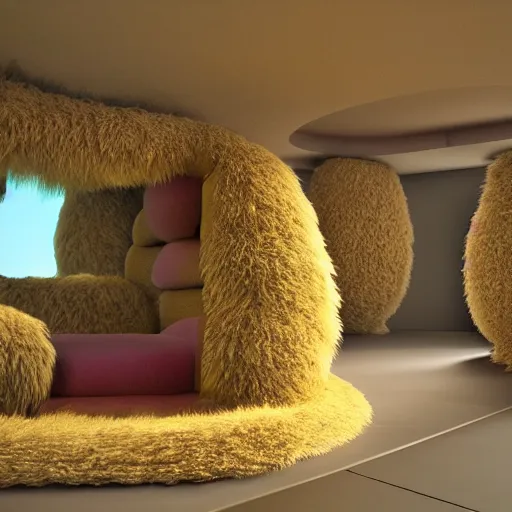 Prompt: detailed architectural render of a futuristic home furry fuzzy muppets shape sesame street surreal atmosphere inspired by postmodernism hyperreal hyperdetailed 3 d samaritual 8 k real engine