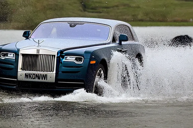 Image similar to Group of teenagers push Rolls-Royce into lake from small slide