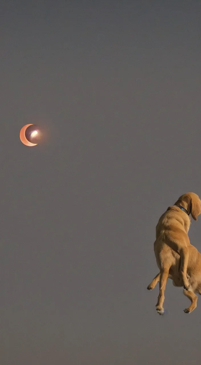 Image similar to a photo of a dog watching red moon