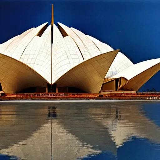 Image similar to futuristic lotus temple space station with gold, red and white marble panels, by zaha hadid and buckminster fuller and syd mead, intricate contemporary architecture, photo journalism, photography, cinematic, national geographic photoshoot