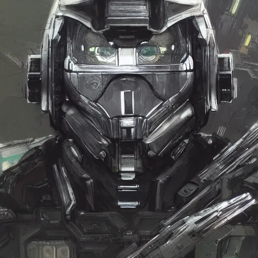 Image similar to a highly detailed portrait of master chief, drawn by yoji shinkawa, sci fi art, trending on artstation