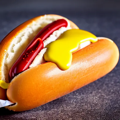 Image similar to commercial photo of a hot dog ice cream, mustard, ketchup,