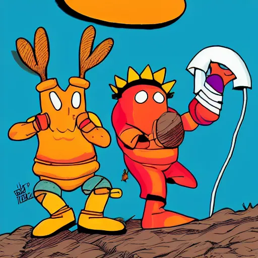 Prompt: Toejam and Earl wearing knight armor, 90s cartoon