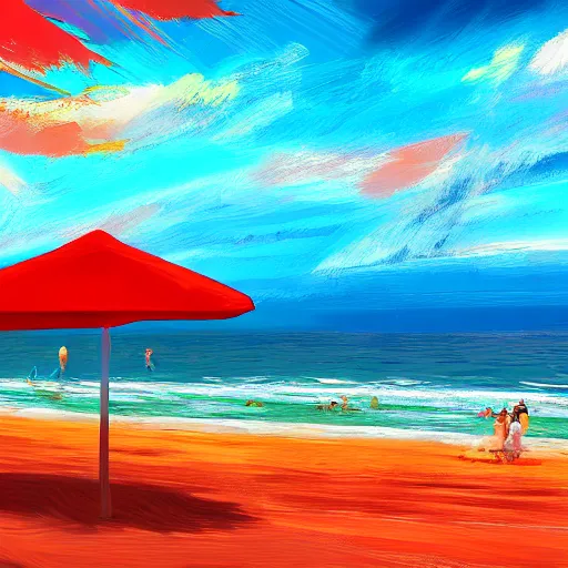 Prompt: beach, digital painting, vibrant colors, 8k, trading on artstation
