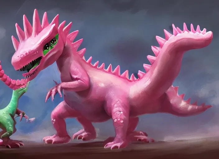 Image similar to concept design of cute candy dinosaurs for a aaa game, oil painting by eren arik and jama jurabaev, extremely detailed, brush hard, artstation, high quality, brush stroke