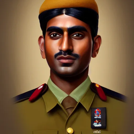 Prompt: a painting of a brown men standing in khakhi uniform, hyperrealistic faces, detailed digital art, aesthetic!, trending on artstation
