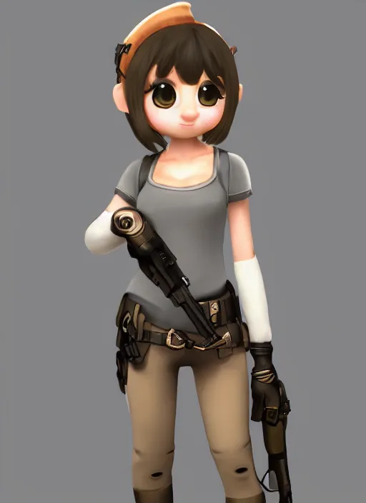 Image similar to female furry mini cute style, character adoptable, highly detailed, rendered, ray - tracing, cgi animated, 3 d demo reel avatar, style of maple story and zootopia, maple story gun girl, grey mouse, soft shade, soft lighting