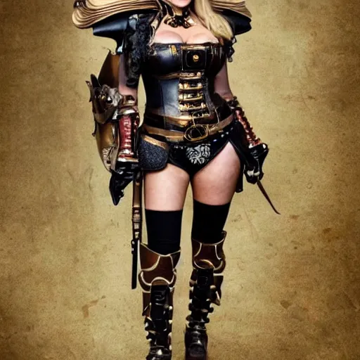 Image similar to full body photo of kate upton as a steampunk valkyrie warrior
