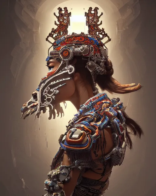 Image similar to portrait of a machine from horizon zero dawn, machine face, upper body, decorated with chinese opera motifs, asian, traditional chinese art, intricate, elegant, highly detailed, digital painting, artstation, concept art, smooth, sharp focus, illustration, art by artgerm and greg rutkowski and alphonse mucha, 8 k