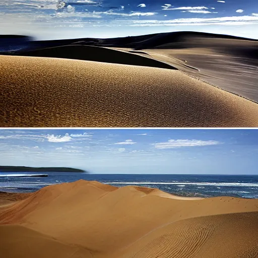 Prompt: sandboarding sandhills and seascape hokianga digital art