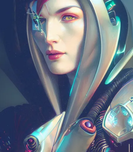 Image similar to portrait of a cyberpunk art deco woman who looks like Rias Gremory sci-fi, fantasy, intricate, elegant, highly detailed, digital painting, artstation, smooth, sharp focus, illustration, art by artgerm and greg rutkowski and alphonse mucha