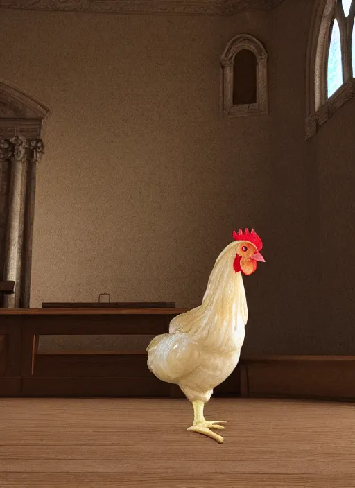 Image similar to a chicken in a roman church, 8 k extremely realistic and highly detailed