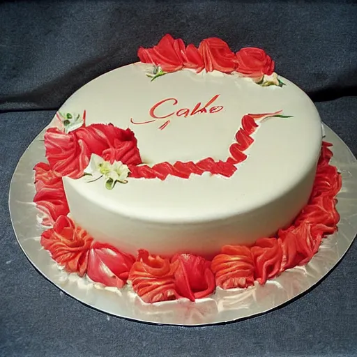 Image similar to 1970's cookbook color photograph of fancy cake sharp detail high detail