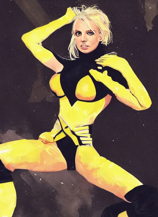 Image similar to britney spears as a yellow and black stripes luxurious power ranger by greg rutkowski, claude monet, conrad roset, takato yomamoto, rule of thirds, sigma look, beautiful