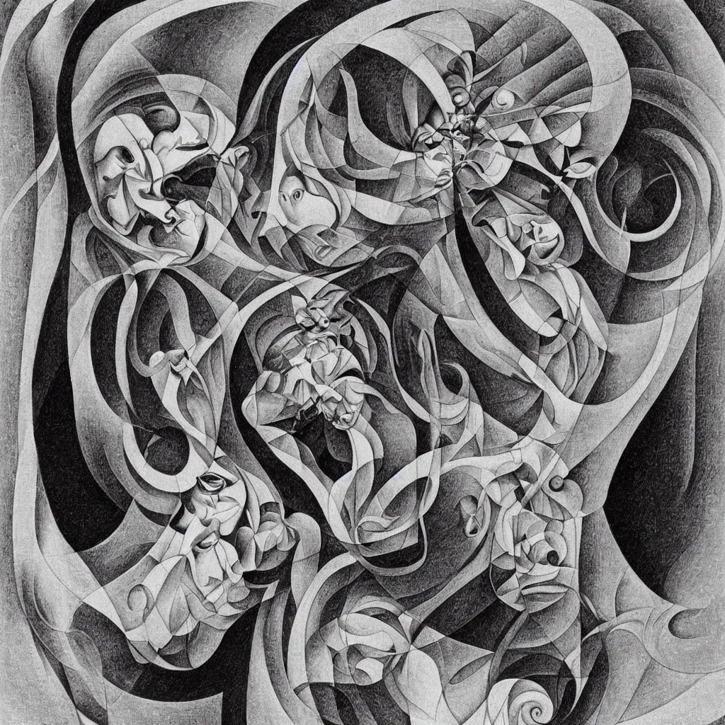 Image similar to subconscious psyche portrait by escher