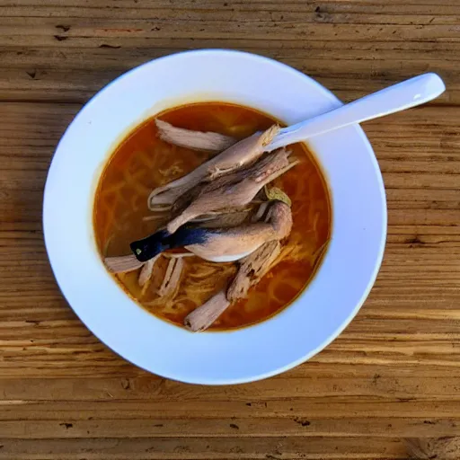 Prompt: duck swimming in pozole