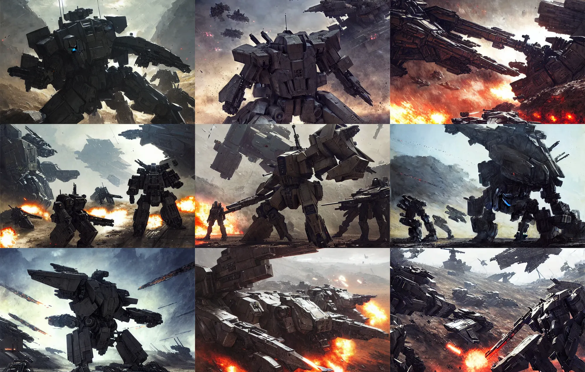 Prompt: an armored core v on the ground, booster, barrage of bullets, legs, rifles, karst landscape, art by greg rutkowski