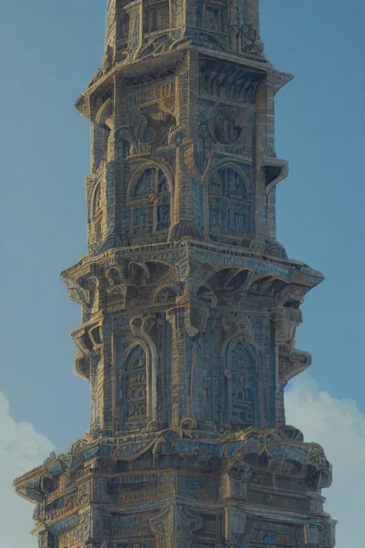 Image similar to painted tower of the moon, by Sylvain Sarrailh and Ludwig Deutsch, dramatic cinematic lighting , beautiful tilework, ornate architecture, smooth, sharp focus, extremely detailed