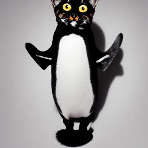 Image similar to a feline penguin - cat - hybrid, animal photography