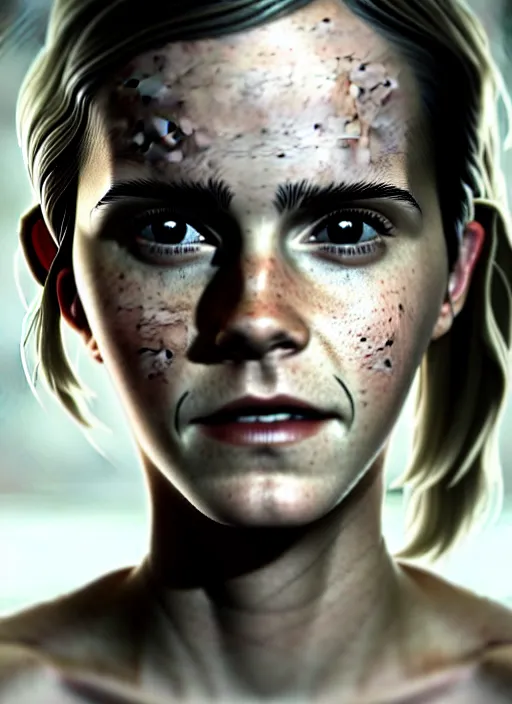 Image similar to 3 / 4 portrait, emma watson, crown, transparent skin, muscle, bones, veins, nerves, hyperrealism, detailed, photorealistic, cyberpunk apocalyptic city, futuristic, ultra realistic, cinematic, intricate, cinematic light, unreal engine 8 k, octane render, unreal engine by charlie bowater, david kostic, stanley lau, artgerm