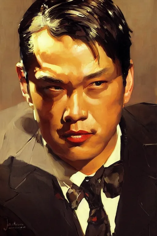 Prompt: waymond wang, painting by jc leyendecker!! phil hale!, angular, brush strokes, painterly, vintage, crisp