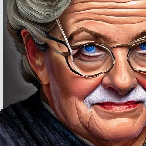 Image similar to jack dorsey as mrs doubtfire, highly detailed, digital painting, artstation, sharp focus