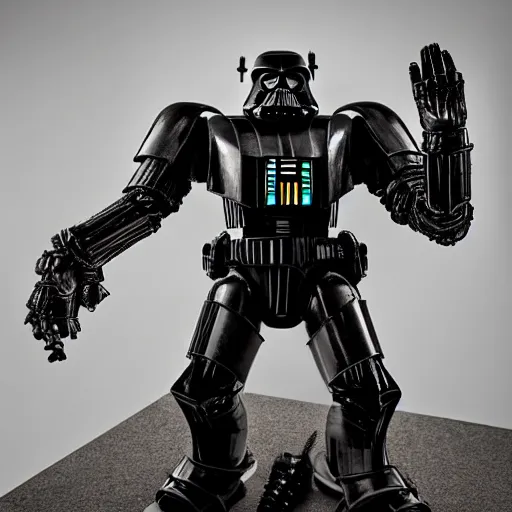 Image similar to huge power armor with servos from fallout in the style of Darth Vader from star wars, realism, depth of field, focus on darth vader,