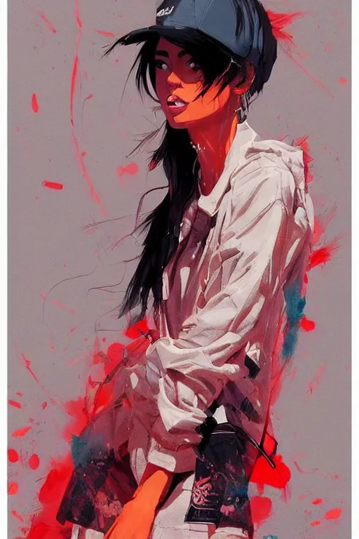 Image similar to a ultradetailed beautiful painting of a stylish woman wearing streetwear, by conrad roset, greg rutkowski and makoto shinkai trending on artstation