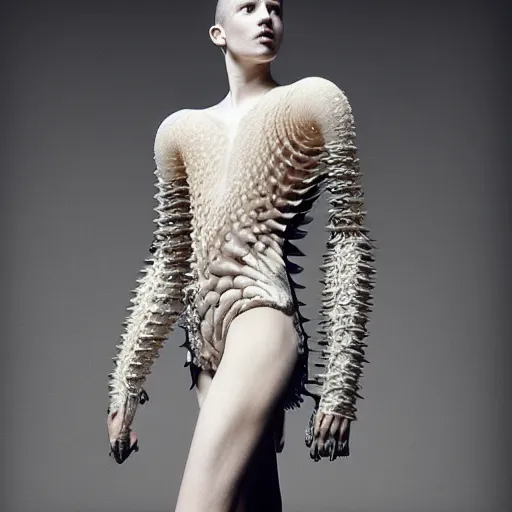 Prompt: a beautiful young centaur wearing iris van herpen couture, photographed by erwin olaf