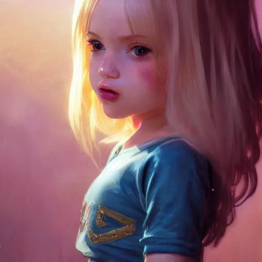 Image similar to a photorealistic dramatic fantasy render of adorable young girl, tounge out, blonde hair, blue eyes, in pink short mini skirt, by wlop, artgerm, greg rutkowski, alphonse mucha, beautiful dynamic dramatic sense of awe, lighting, shadows, cinematic atmosphere, artstation, concept design art, octane render, 8 k