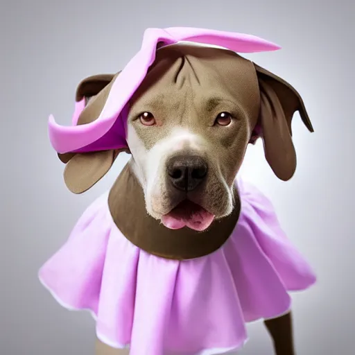 Image similar to a pit bull wearing a maid costume