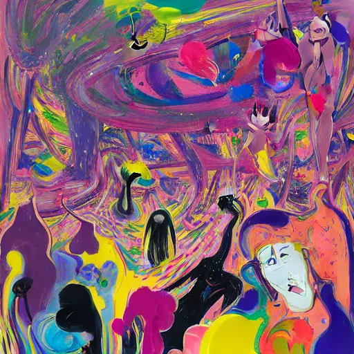 Image similar to people in the crowd, an ultrafine detailed painting by peter max and francis bacon and fiona rae and maryam hashemi and hernan bas and anna mond and max gubler, featured on deviantart, metaphysical painting, neo expressionism, melting paint, biomorphic, mixed media, photorealistic, dripping paint, palette knife texture, masterpiece