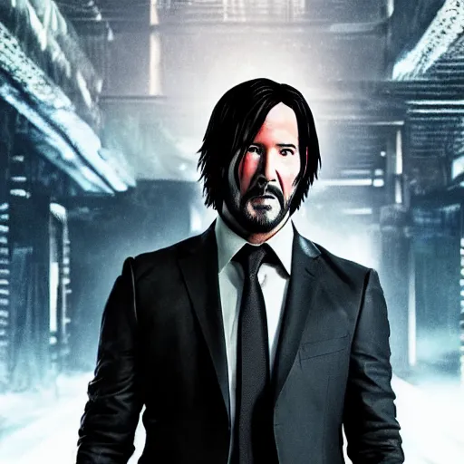 Prompt: John wick is suiciding by shooting his own head but in the anime universe