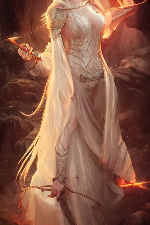 Image similar to A beautiful female dnd cleric with long flowing hair by WLOP, ross tran and larry elmore