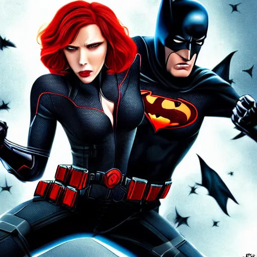 Image similar to black widow from avengers punching batman, hi - res, photograph