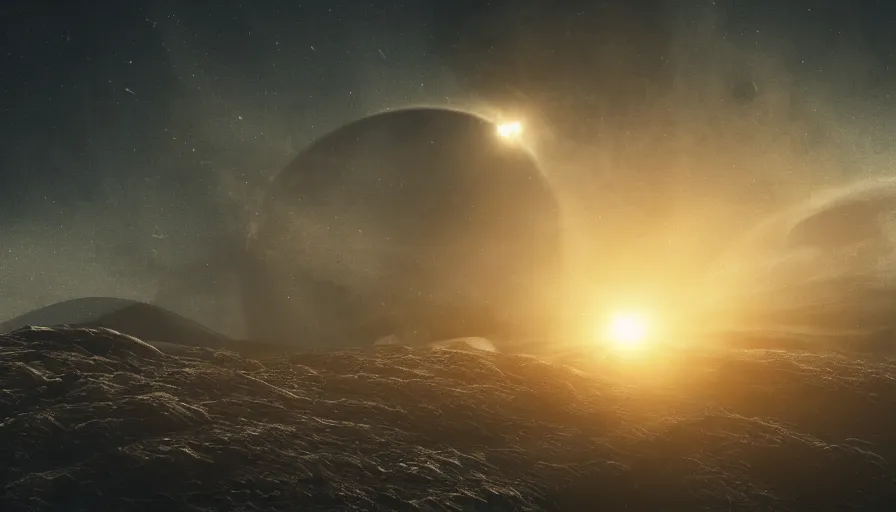 Image similar to no man's sky, sun shield in front of sun, cinematic, digital art